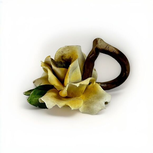 VTG Italian CAPODIMONTE MOLLICA Porcelain Hand Painted Yellow Rose Candle Holder - Picture 2 of 10